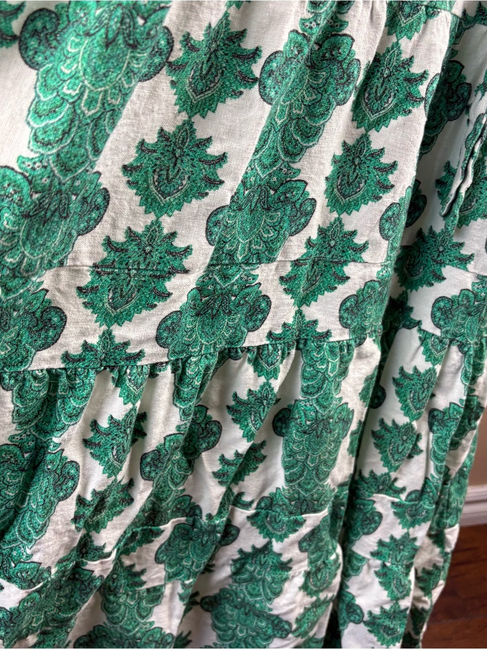 House of Harlow 1960 Green Printed Tiered Dress Linen Sleeveless Women’s Large - Picture 13 of 16